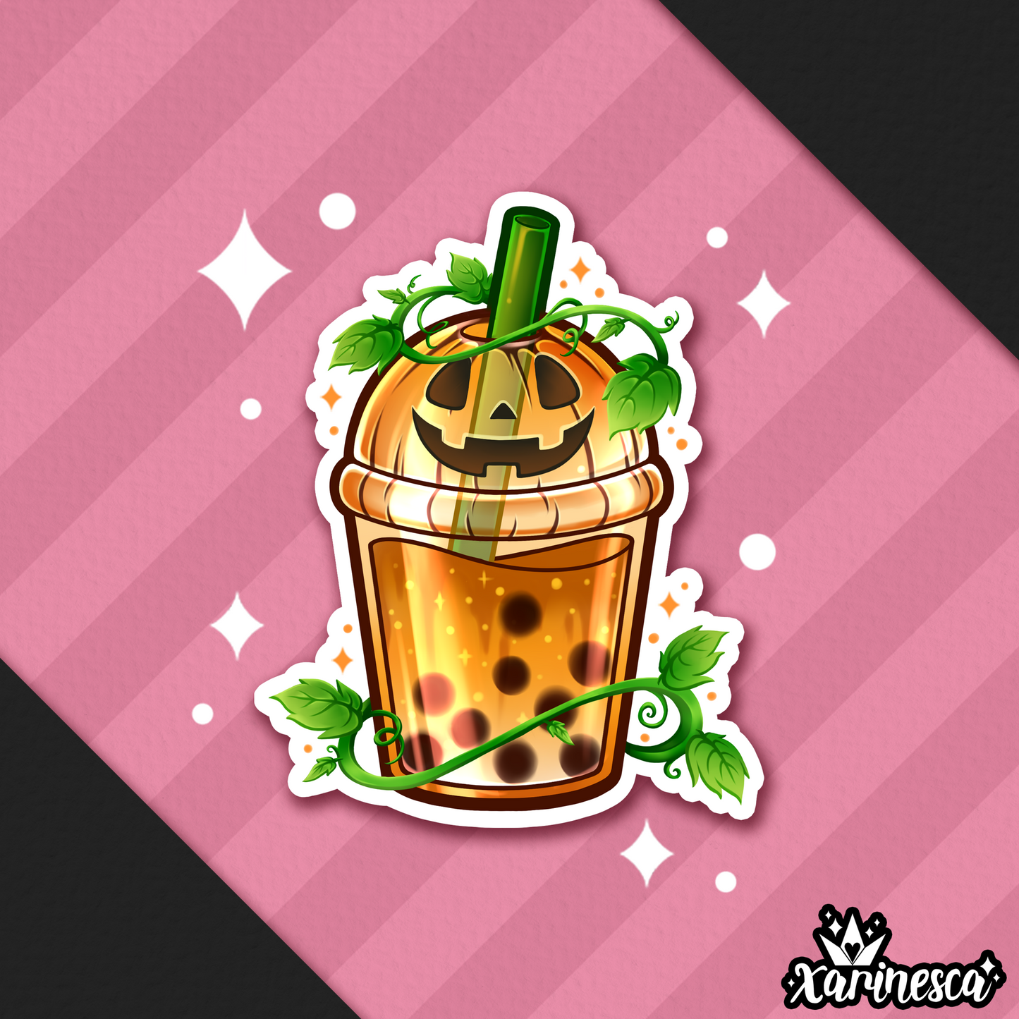 Pumpkin Boba Vinyl Weatherproof Sticker